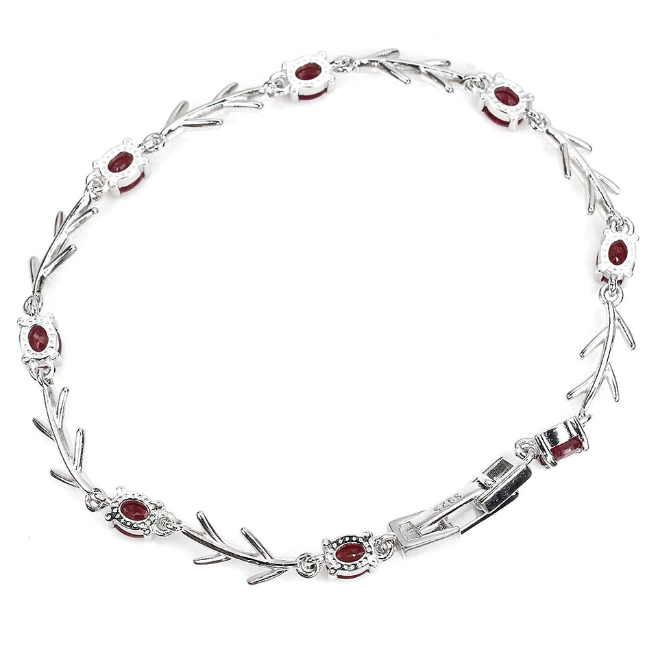 925 Sterling Silver Bracelet Oval Ruby Natural Gemstone Jewelry 7 - Image 3 of 4