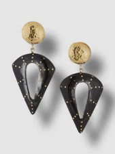 $425 Ashley Pittman Women's Black Kuu Dark Horn Drop Earrings
