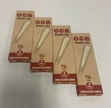 4 PACKS OCB PRE-ROLLED BROWN RICE PAPER CIGARETTE CONES TOTAL 24 CONES 1.25"