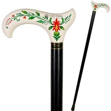 White  Black Wooden Walking Stick Handpainted Flowered Classic cane Derby Style