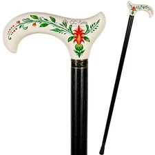 White & Black Wooden Walking Stick Handpainted Flowered Classic cane Derby Style
