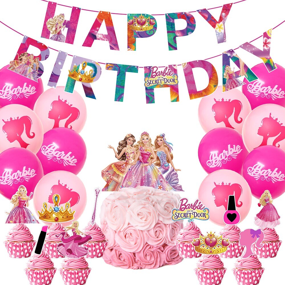Barbie Doll Birthday Party Supplies Banner Balloons Birthday Set Decoration
