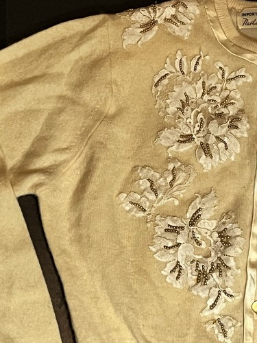 Nathan Handler VGT Beaded Embroidered Ivory Cardigan Sweater Imported Cashmere - Picture 2 of 22