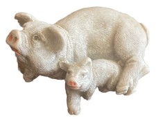 Vintage Small Gray Sow  Piglet Resin Figurine Mom Baby Pig Farm Country I