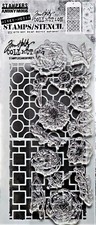 Floral Elements Flower Clear Stamp Linked Circles Squares Stencil Set Tim Holtz