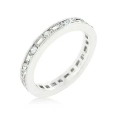 Alternating Cubic Zirconia Eternity Band Baguette & Round Cut Stone Stack Ring