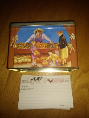 VINTAGE TINSCAPES HINGED TIN FARM STAND 1994 LONG GROVE IL. WITH RECIPE CARDS