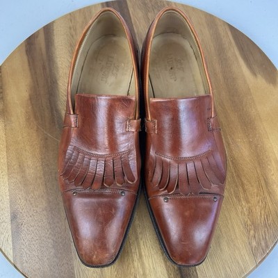 LIDFORT Men\'s Brown Leather Dress Shoes Size 8 Mens L.F. Lidfort Brown Leather Slip On Cap Toe Fringe Dress  main image 4