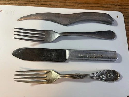1917 U.S. Military WW1 Mess Kit Knife+Reed/Barton WW-II USN Fork+Silver PL. L-4S