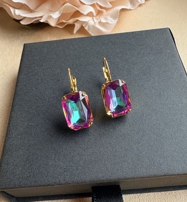 Ohrringe mit Swarovski Vitrail Pink Octagon Crystal, Damen Kristall Schmuck