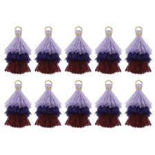 10PCS Tiny Tri-Layered Tassels Bohemian Keychains Purple/Dark Blue/Coffee 