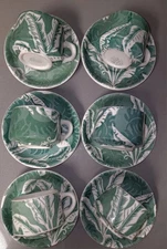 Wallace China Shadow Leaf Green-Six  Cups And Saucers