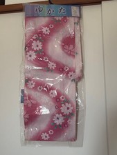 Yukata, pink, floral pattern, with obi and geta, all unused