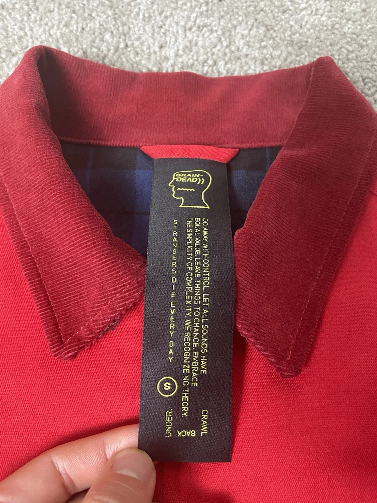 Brain Dead No Brainer Club Work Jacket Red Small Corduroy Collar Box Patches image 6