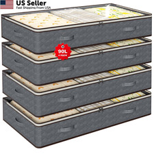 4 Pack 90L Under Bed Storage Containers Clothes Organizers Transparent FROM USA
