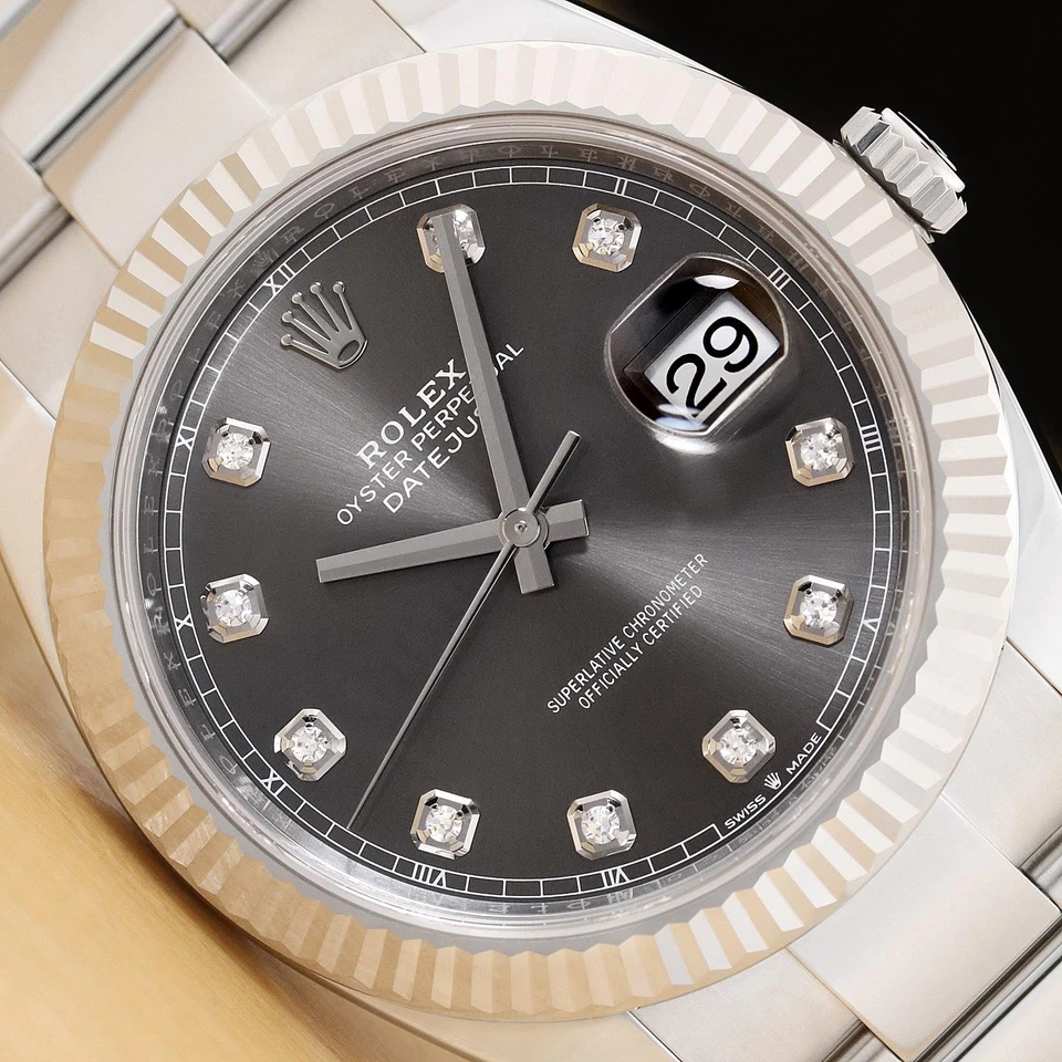 2019 CARD ROLEX DATEJUST 41MM 126334 SLATE FACTORY DIAMOND 18K GOLD STEEL WATCH