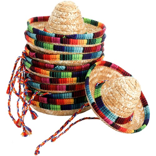 12 Pack Mini Mexican Hat Natural Straw Sombrero Party Hats, 5.5 Inch Carnival...