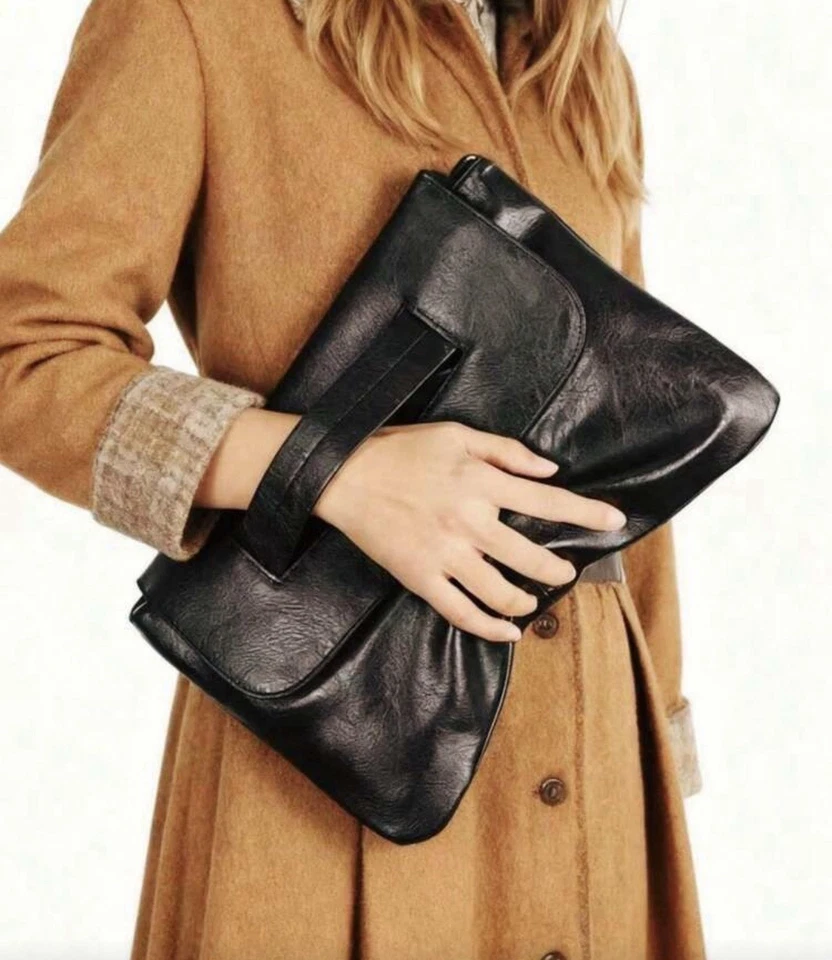 Bolso sin asas sobre de lujo negro Cartera Diseñador Mujeres Bolso de mano De colección Nueva ranura Foto 3 de 4