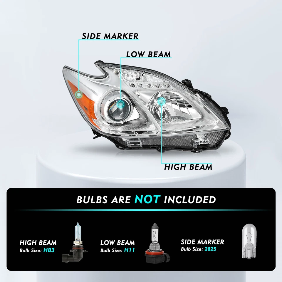 For 2012-2015 Toyota Prius Headlights Headlamps Halogen RH Lamps Passenger Side - Image 2 of 4