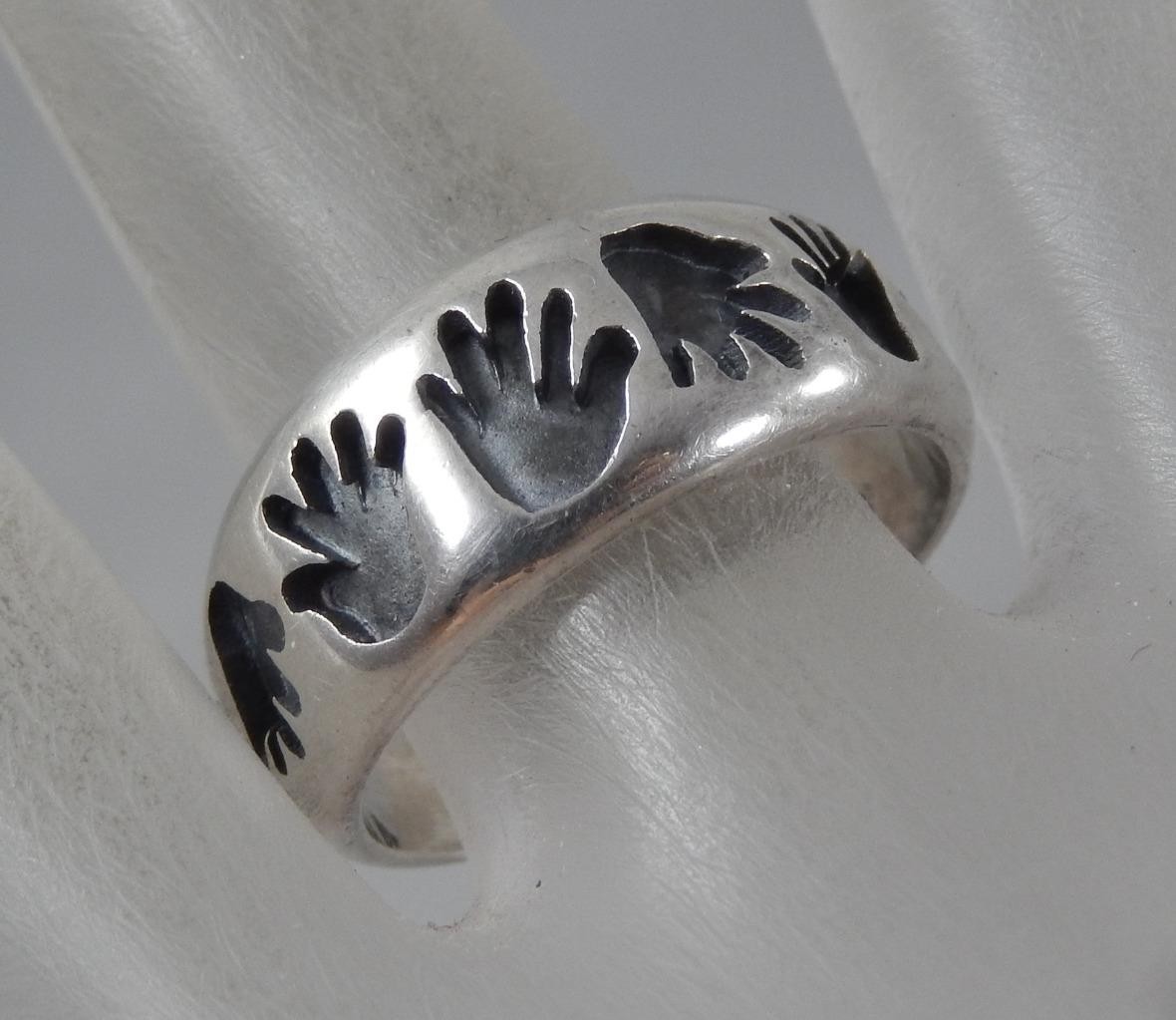 Vintage Solid Sterling Silver Hands Hand Petrogly… - image 1