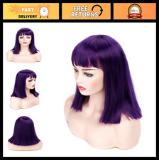 Short Straight Purple Wig with Bangs - Heat Resistant Cosplay Costume Hair 14
