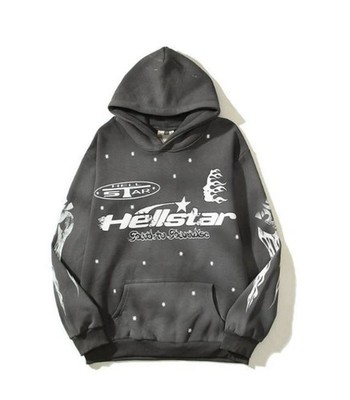 1:1  Hellstar Men s Gray Cotton Pullover Hoodie XL Graphic Logo Pockets