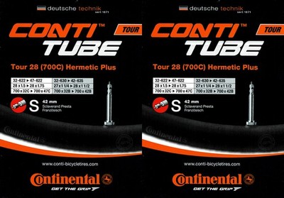 2x Continental Tour 28 Hermetic Plus Schlauch 28 Zoll SV (32/47-622) SV 42mm