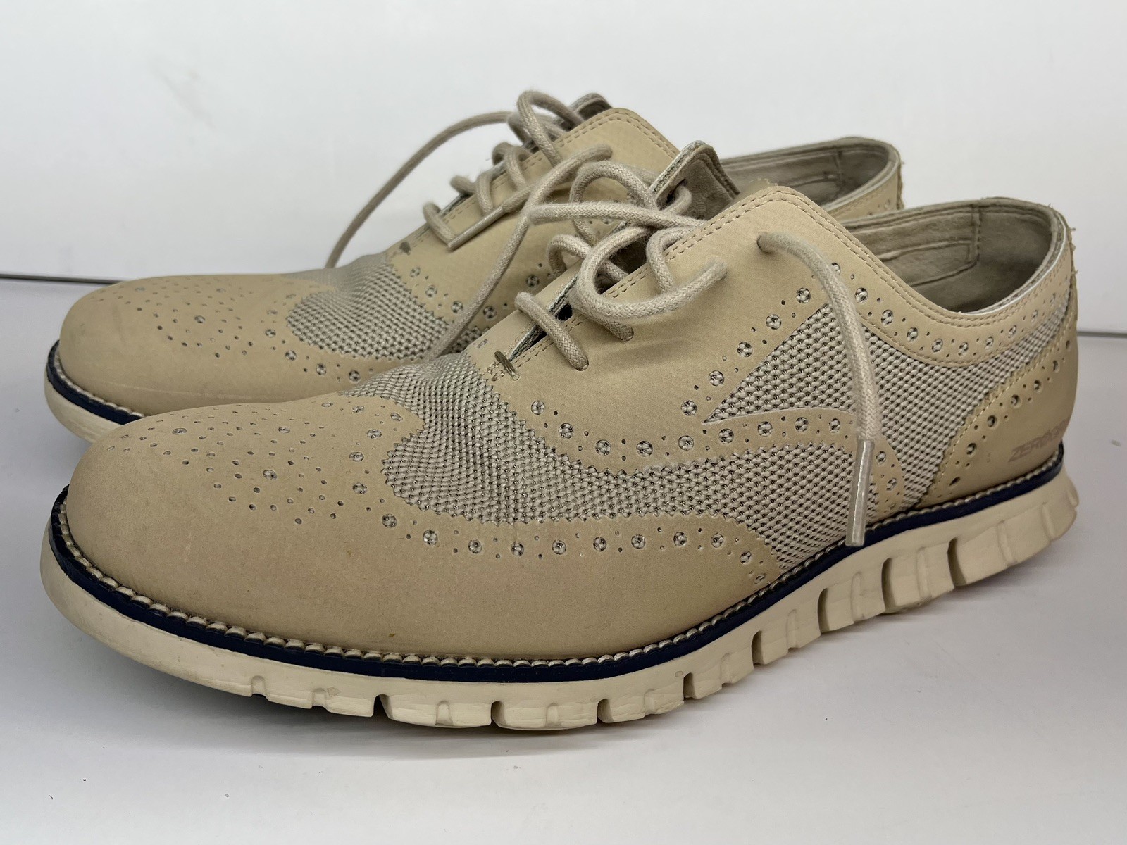 Cole Haan Zerogrand Shoes Mens Size 10 Beige Tan Oxford Wingtip Casual Comfort