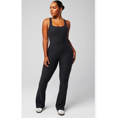 Fabletics Heatherflex Kick Flare Jumpsuit One Piece Women Size Large Dark Gray 