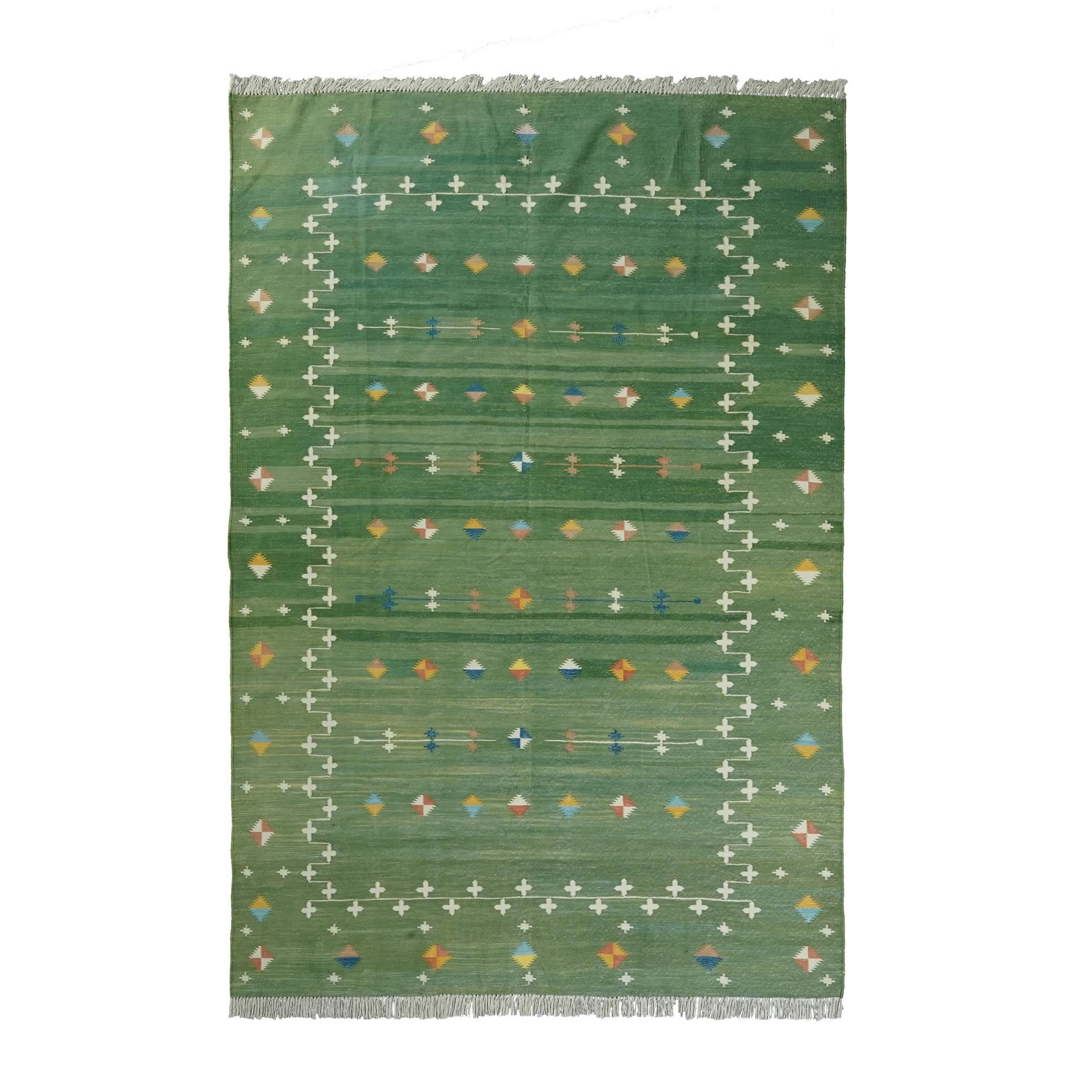 Hand Knotted Cotton Dhurrie Kilim Rug Color Light Green Design Carpet Rug