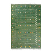 Hand Knotted Cotton Dhurrie Kilim Rug Color Light Green Design Carpet Rug