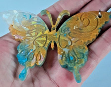 Large Resin Glitter Marbled Multi-Colored Butterfly Keychain Handmade