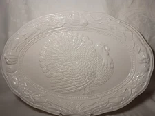Vintage White Ceramic Turkey Serving Platter Large Size 19"x14" Santos Portugal