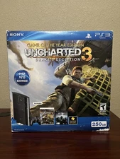 PS3 PLAYSTATION 3 SUPER SLIM 250GB SYSTEM CONSOLE (ONLY) UNCHARTED 3 BOX