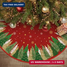 AVOIN colorlife Red Pine Stars Snowflake Christmas Tree Skirt 36 Inch