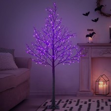 6FT Halloween Willow Tree 200 LED Lights Artificial Black Spooky Tree for Hom...
