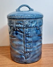Vintage Sittre Ceramics Denim Blue Jeans 1970's Cookie Jar 10.5" Tall 7" Diam