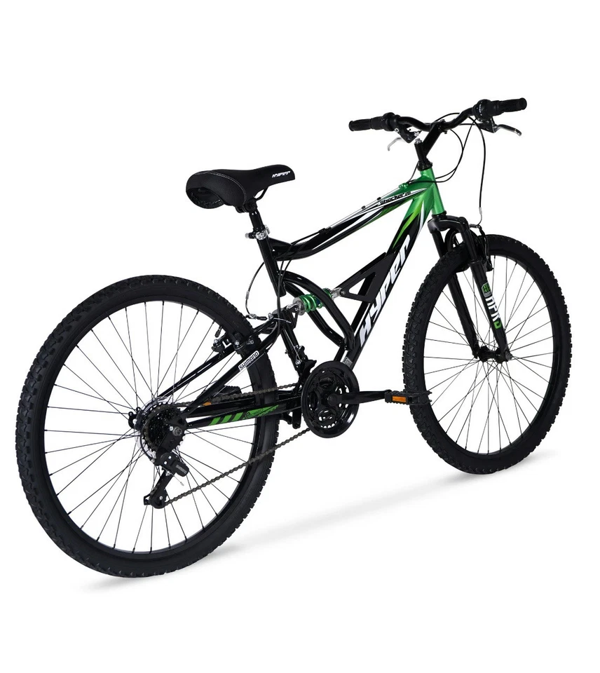 Bicicleta de montaña Hyper Bicycles Shocker 26" para hombre, negra/verde Foto 3 de 4
