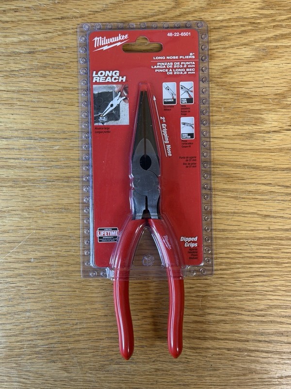Milwaukee 48-22-6501, 8" Long Nose-Dipped Pliers, Long Reach, NEW