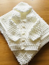 Handmade Crochet Bobble Blanket And Hoody Size 0-3 Months New