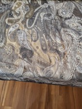 Silver/Beige Paisley Print Scarf Shawl Wrap Hand Sewn Rolled Hem Made In India