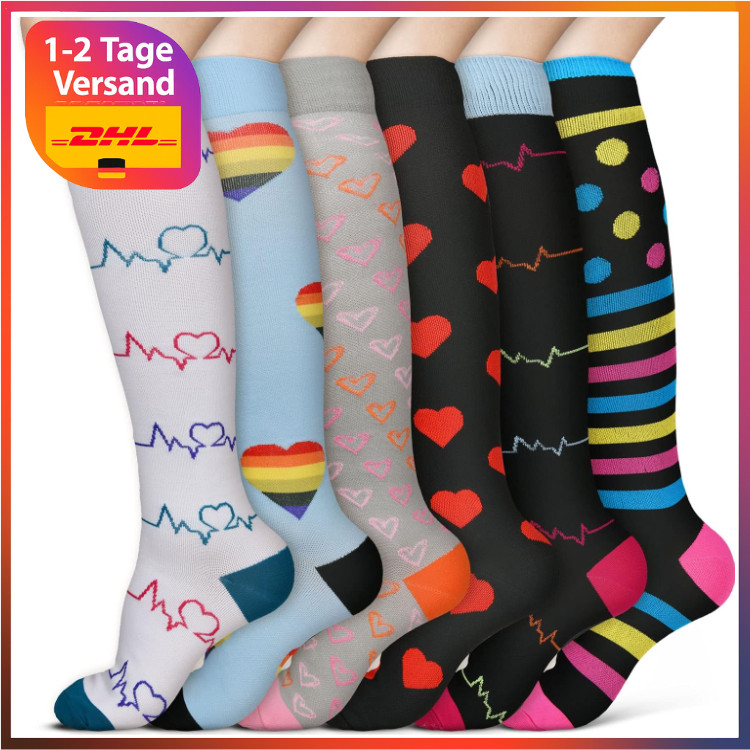 kompressionsstrümpfe bunt für damen herren, 6 paar stützstrümpfe medizinisch ...