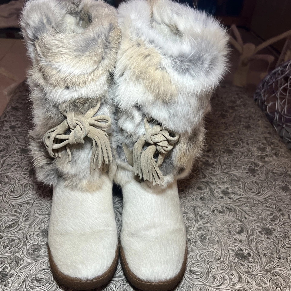 Oscar Sport Cream Fur Winter Boots EU 39/US 8 Pull‑On Snow Apres‑Ski Italian - Image 2 of 4