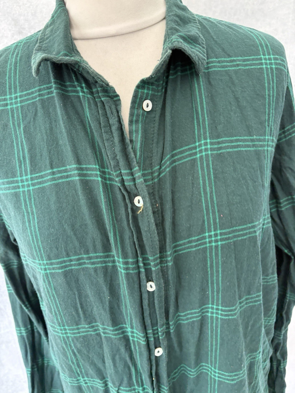 H&M Green Check Shirt Size 10 Long Sleeve Cotton Button Up Womens thumbnail 2