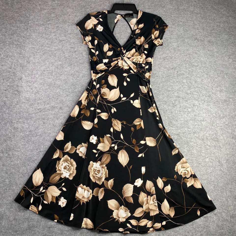 WEST ONE Black Women's Dress, Knee Length Cap Sleeves, Fit & Flare Size 10