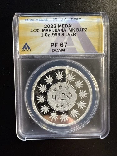 1 oz MK Barz Marijuana Silver Round Proof Like