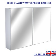 100% Waterproof 600mm Mirrored Cabinet White Double Wall Mounted Storage Unit