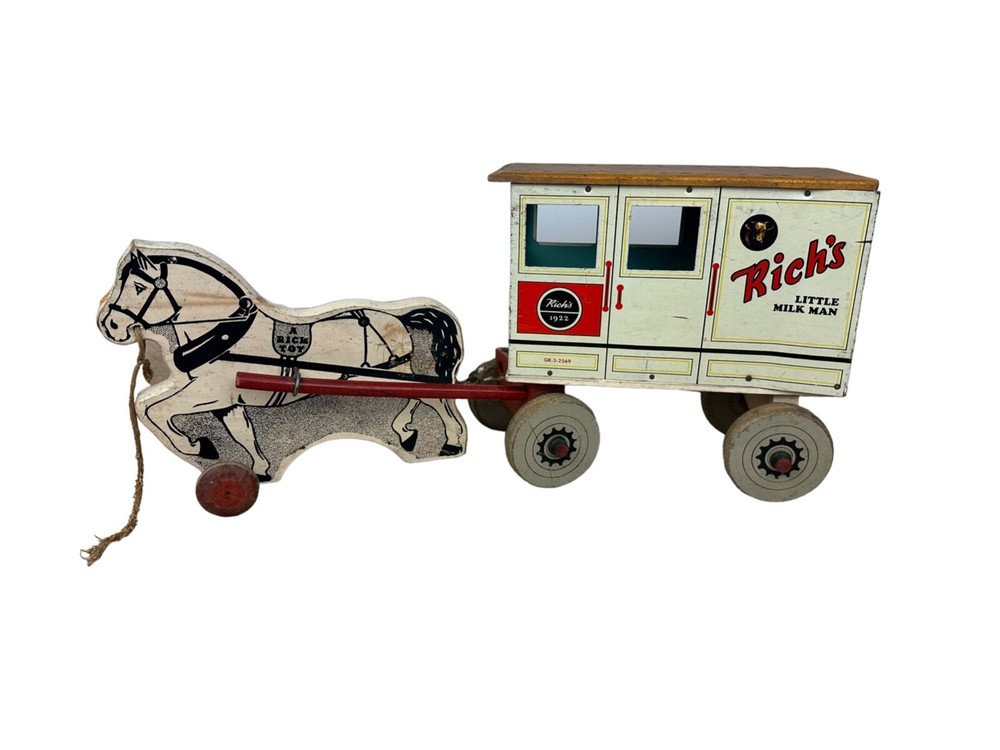 Antique 1920s Rich's Little Milk Man City Dairy Tin Wood Toy Cream Horse Wagon