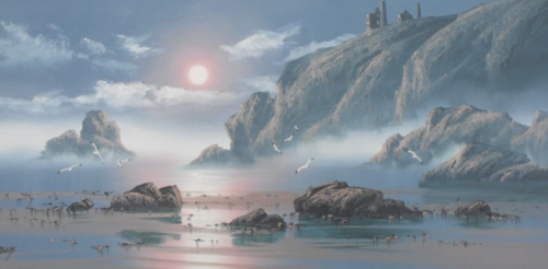 David Owens Dyer - Original Ölgemälde - Moonlit Coastal Mine, Cornwall.