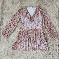 Marchesa Rose Notte Lace Mini Dress Long Sleeve Tiered Floral Women's Size Large